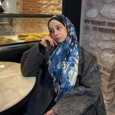 Jane Desenli Pamuk Viskon Şal Gece Mavisi