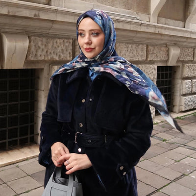 Jane Desenli Pamuk Viskon Şal Gece Mavisi