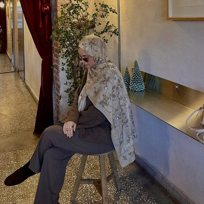 Reverıe Desenli Pamuk Viskon Şal Bej