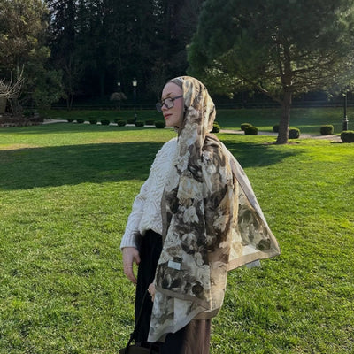 Rose Breeze Desenli Pamuk Viskon Şal Vizon