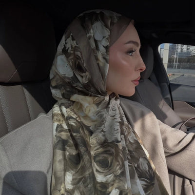 Rose Breeze Desenli Pamuk Viskon Şal Vizon