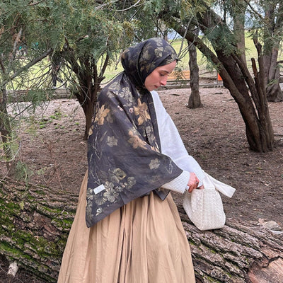 Fall Breeze Desenli Pamuk Viskon Şal Kahve