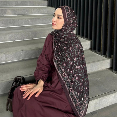 Leana Desenli Pamuk Viskon Şal Mürdüm