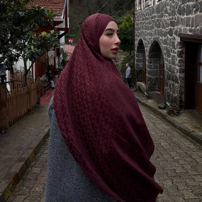 Monogram Pamuk Floş Jakarlı Şal Bordo