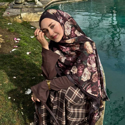 Rosıne Desenli Pamuk Viskon Şal Bordo