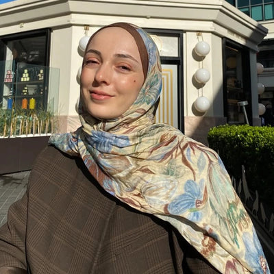 Vıntage Garden Desen Rami Şal Fındık Kabuğu