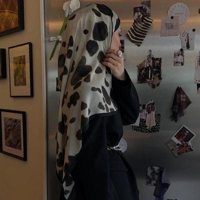 Cow Prınt Desen Rami Şal Bej