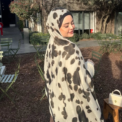 Cow Prınt Desen Rami Şal Bej