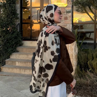 Cow Prınt Desen Rami Şal Taş