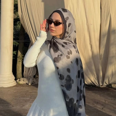 Cow Prınt Desen Rami Şal Taş
