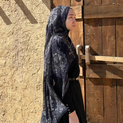 Floral Lace Desen Rami Şal Siyah