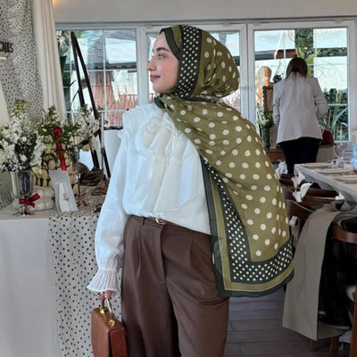 Puantiye Desen Rami Şal Zeytin Yeşili