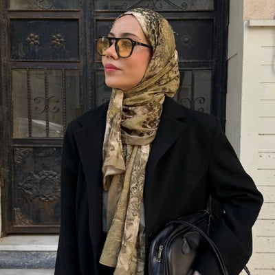 Soft Hıbıscus Desenli Pamuk Viskon Şal Çağla