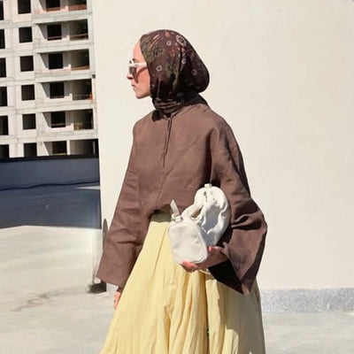 Bloomıng Dahlıa Desen Rami Şal Kahve