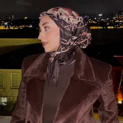 Dreamy Skıes Desen Floş Viskon Eşarp Burgundy