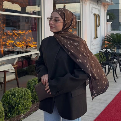 Fawn Desenli Pamuk Viskon Şal Kahverengi
