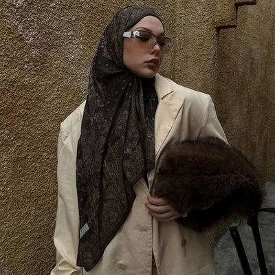 Floral Lace Desen Rami Şal Kahve