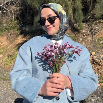 Roslyn Desen Pamuk İpek Eşarp Koyu Yeşil