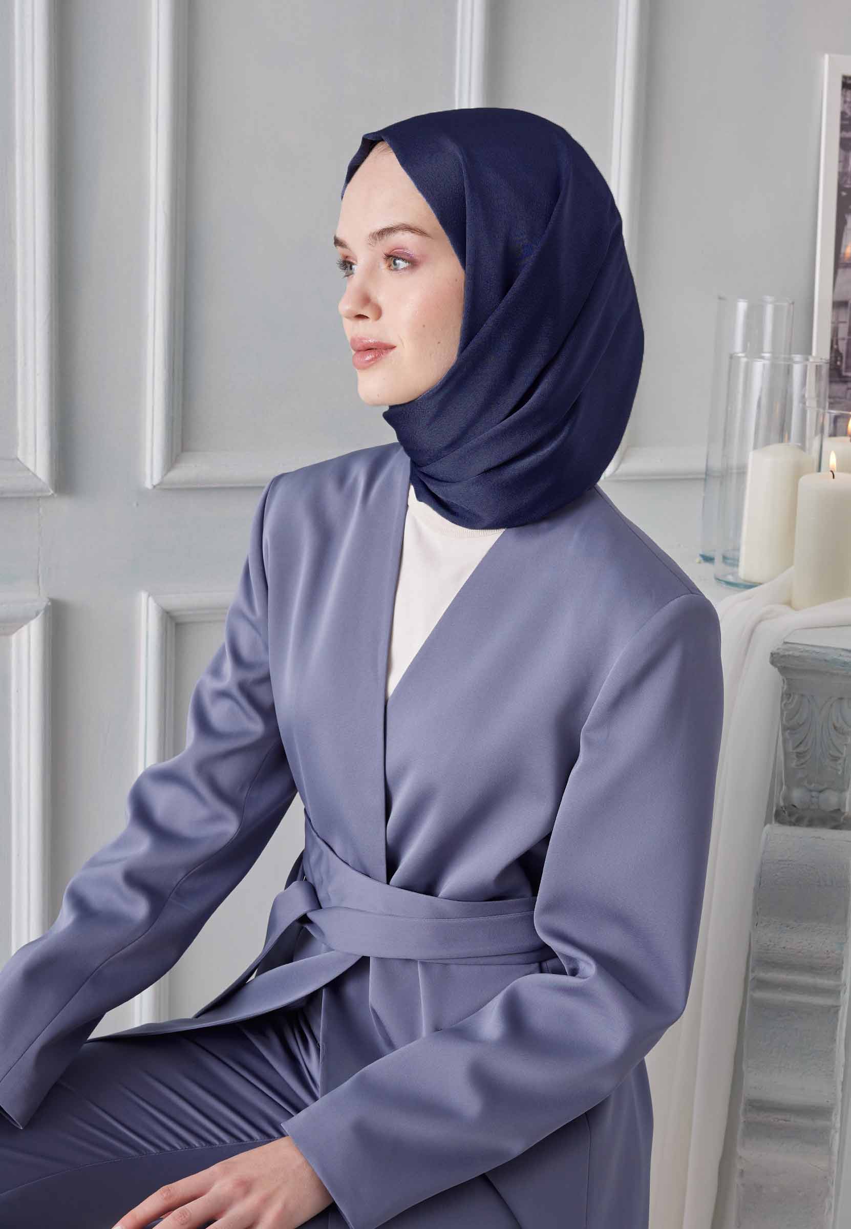 Lacivert Janjanlı Şal