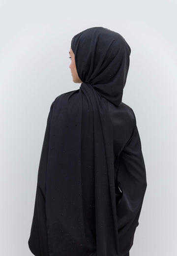 Siyah Strass Taşlı İpeksi Şal