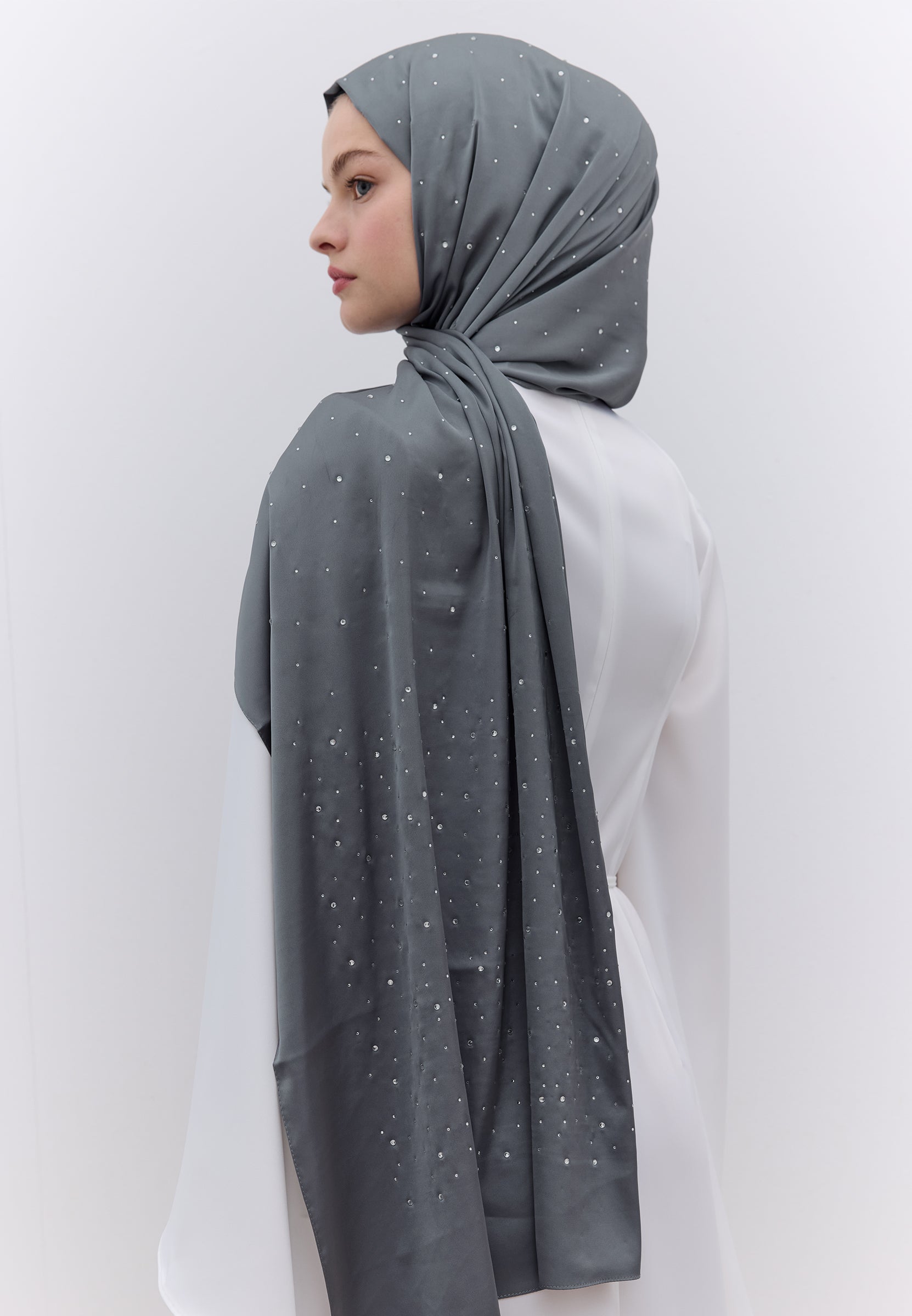 Füme Strass Taşlı İpeksi Şal