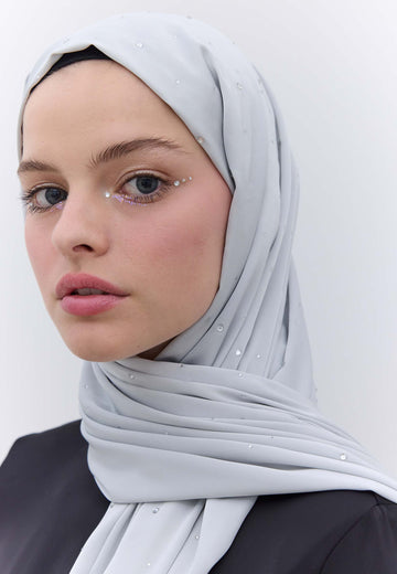 Gümüş Strass Taşlı İpeksi Şal