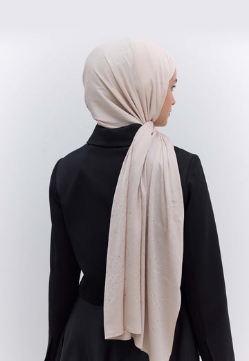 Bej Strass Taşlı İpeksi Şal