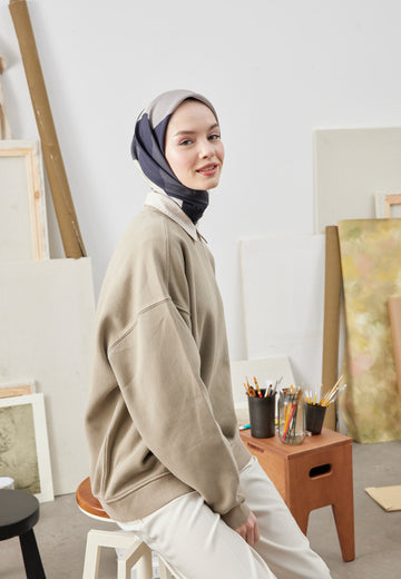Lacivert Multı Colors Desen Pamuk İpek Eşarp