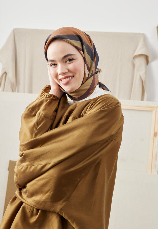 Kahve Color Mıx Desen Pamuk İpek Eşarp