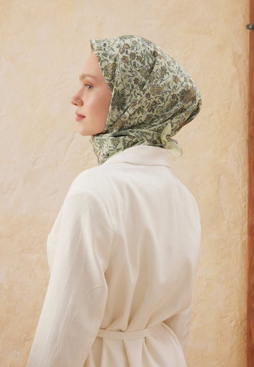Soft Yeşil Morocco Desen Pamuk İpek Eşarp