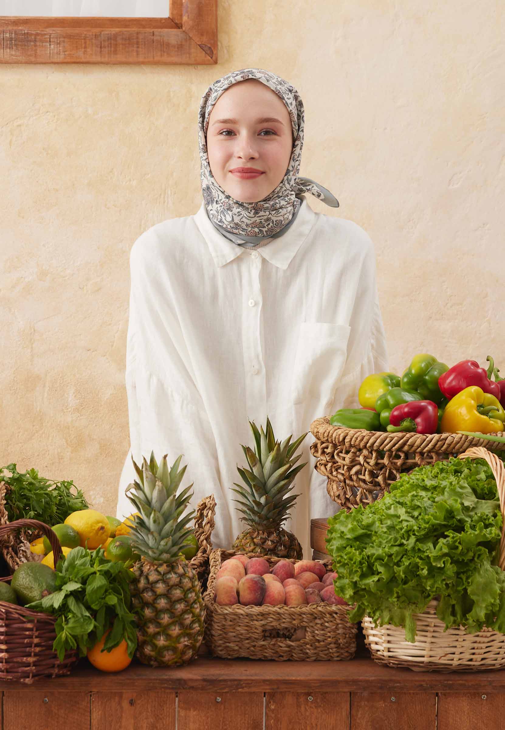 Füme Morocco Desen Pamuk İpek Eşarp