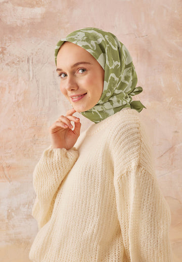 Yeşil Vıola Desen Pamuk İpek Eşarp