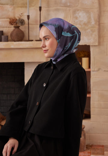 Gece Mavisi Darcy Desen Pamuk İpek Eşarp