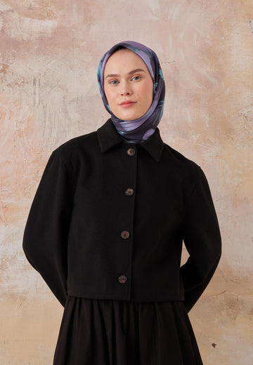 Gece Mavisi Darcy Desen Pamuk İpek Eşarp