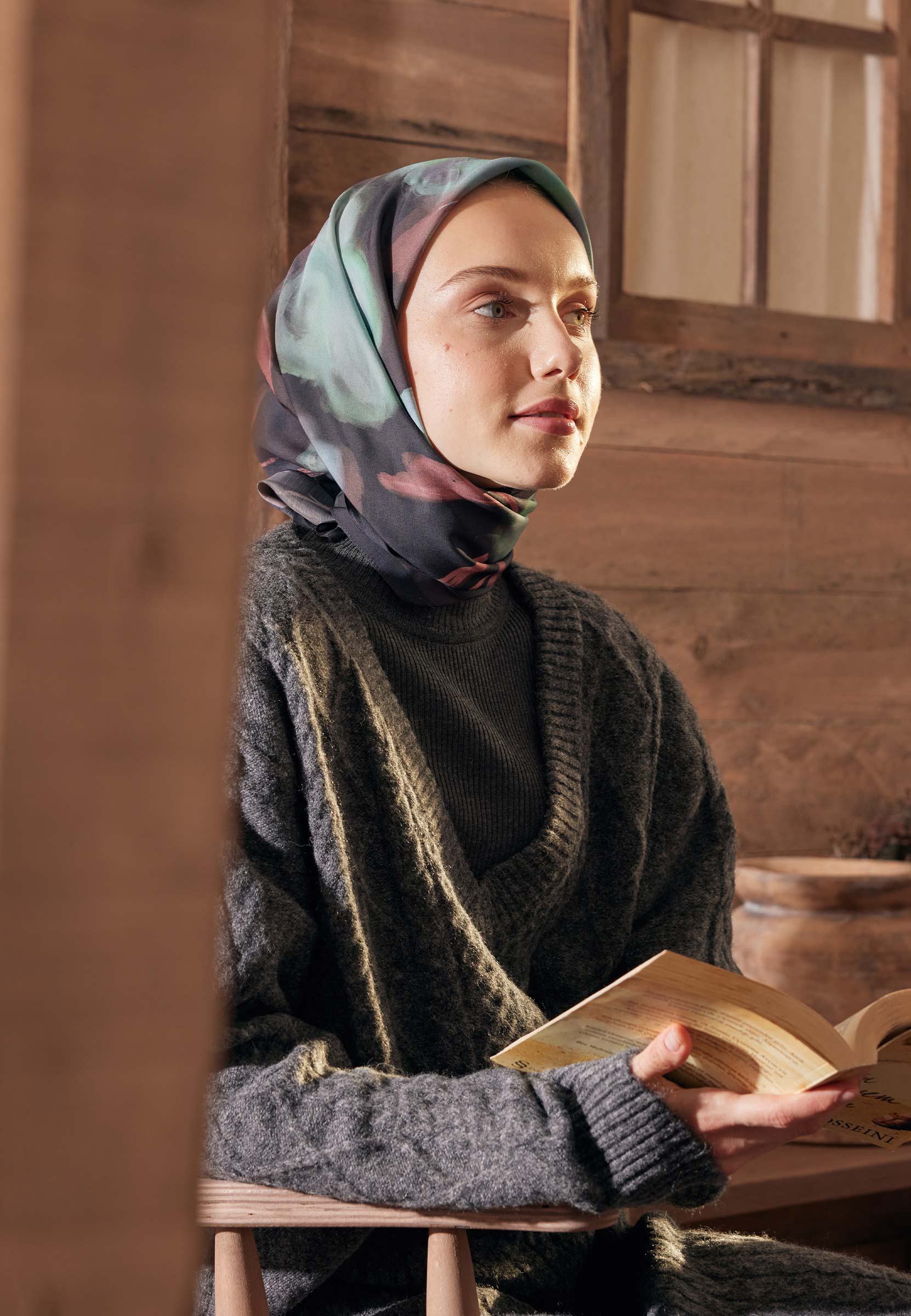 Turkuaz Darcy Desen Pamuk İpek Eşarp