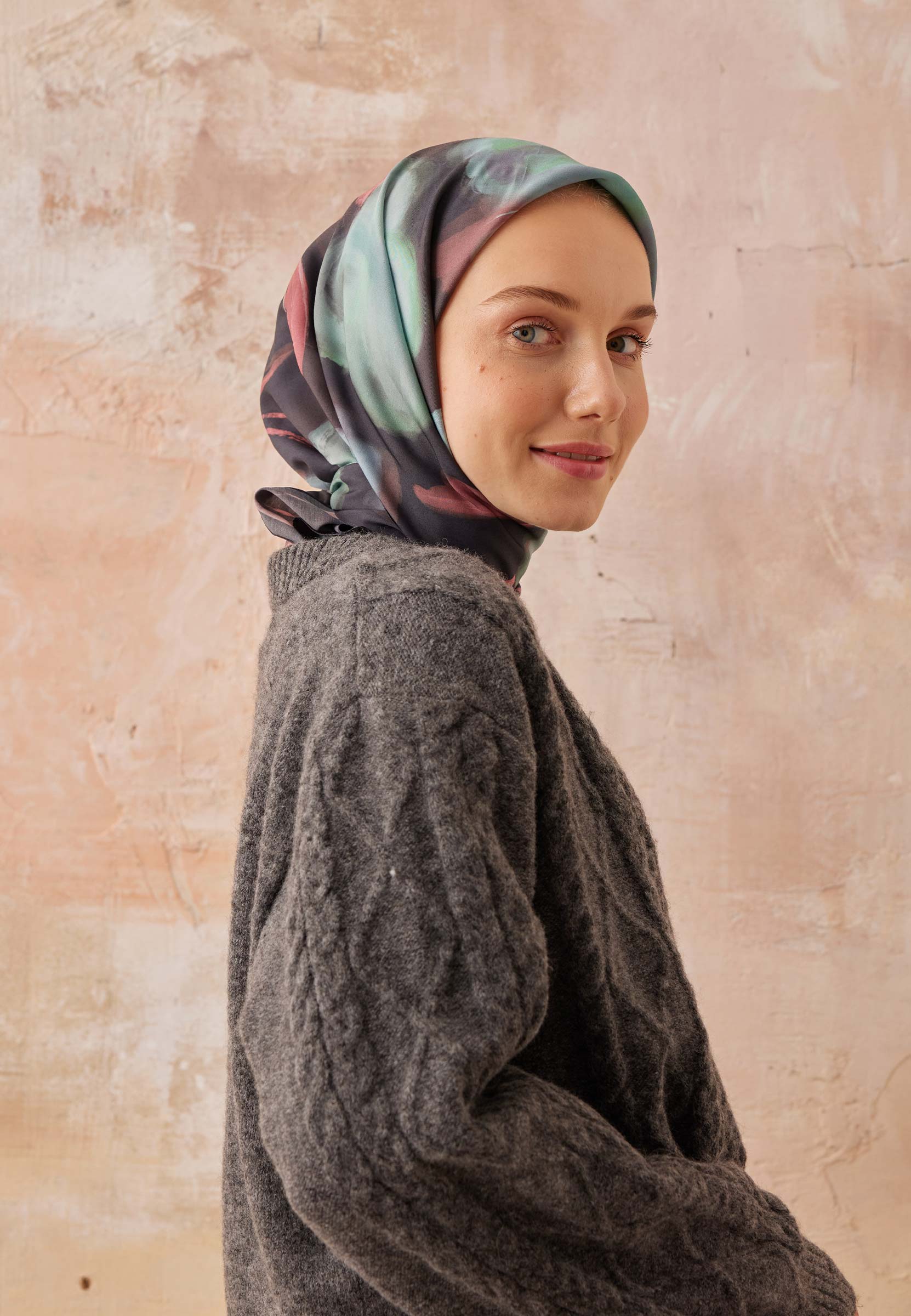 Turkuaz Darcy Desen Pamuk İpek Eşarp