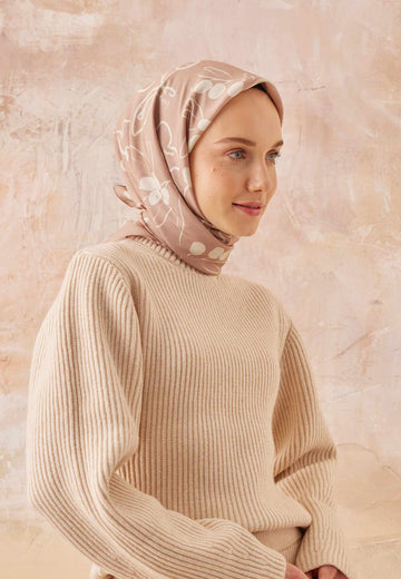 Pudra Luna Desen Pamuk İpek Eşarp