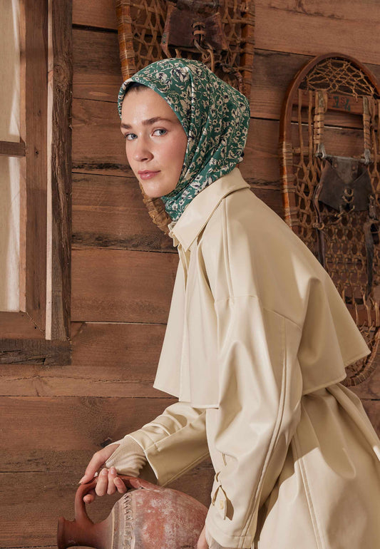 Yeşil Estelle Desen Pamuk İpek Eşarp