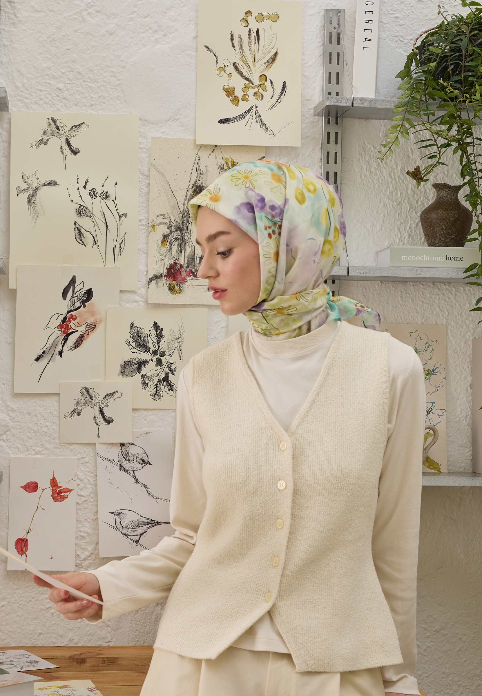 Yeşil Florence Desen Pamuk İpek Eşarp
