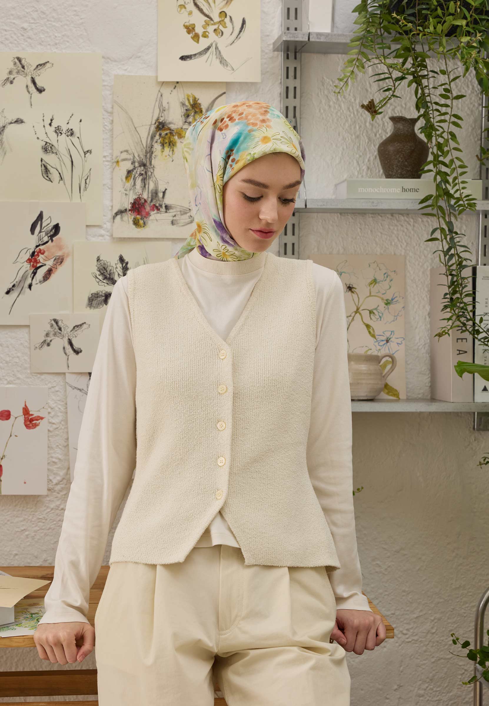 Yeşil Florence Desen Pamuk İpek Eşarp