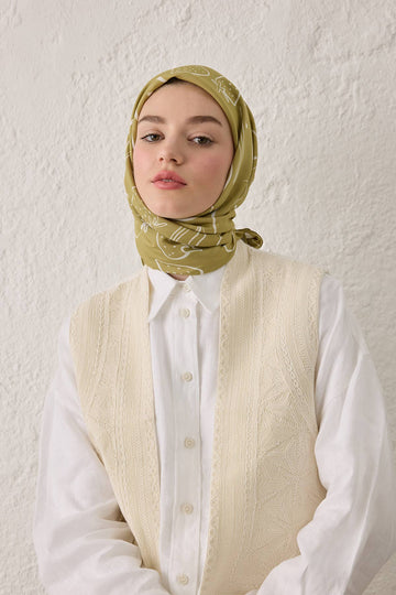 Yeşil Eloıse Desen Pamuk İpek Eşarp