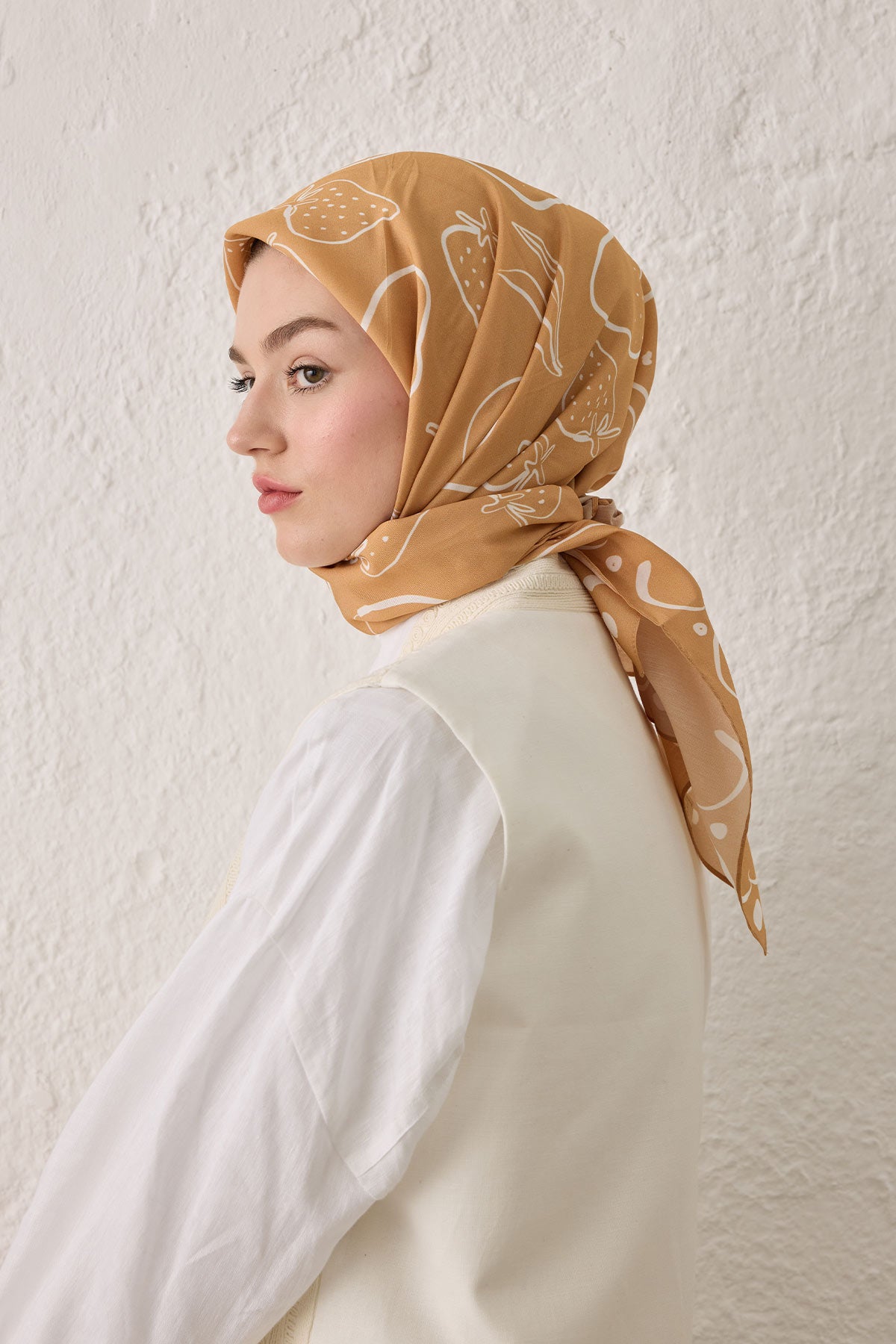 Şeftalı Eloıse Desen Pamuk İpek Eşarp