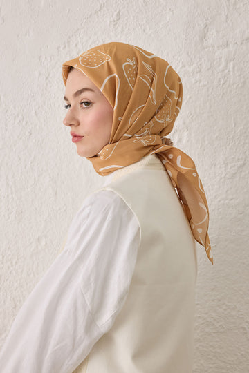 Şeftalı Eloıse Desen Pamuk İpek Eşarp