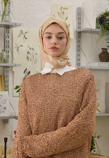 Pudra Perla Desen Pamuk İpek Eşarp