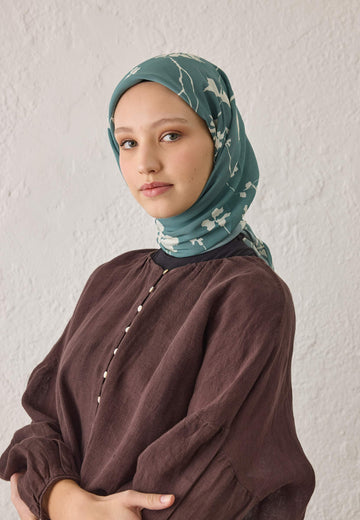 Okyanus Perla Desen Pamuk İpek Eşarp