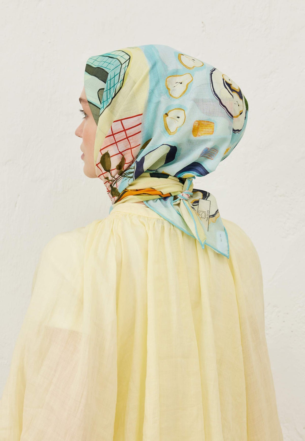 Pastel Mavi Mila Desen Pamuk Vual Eşarp