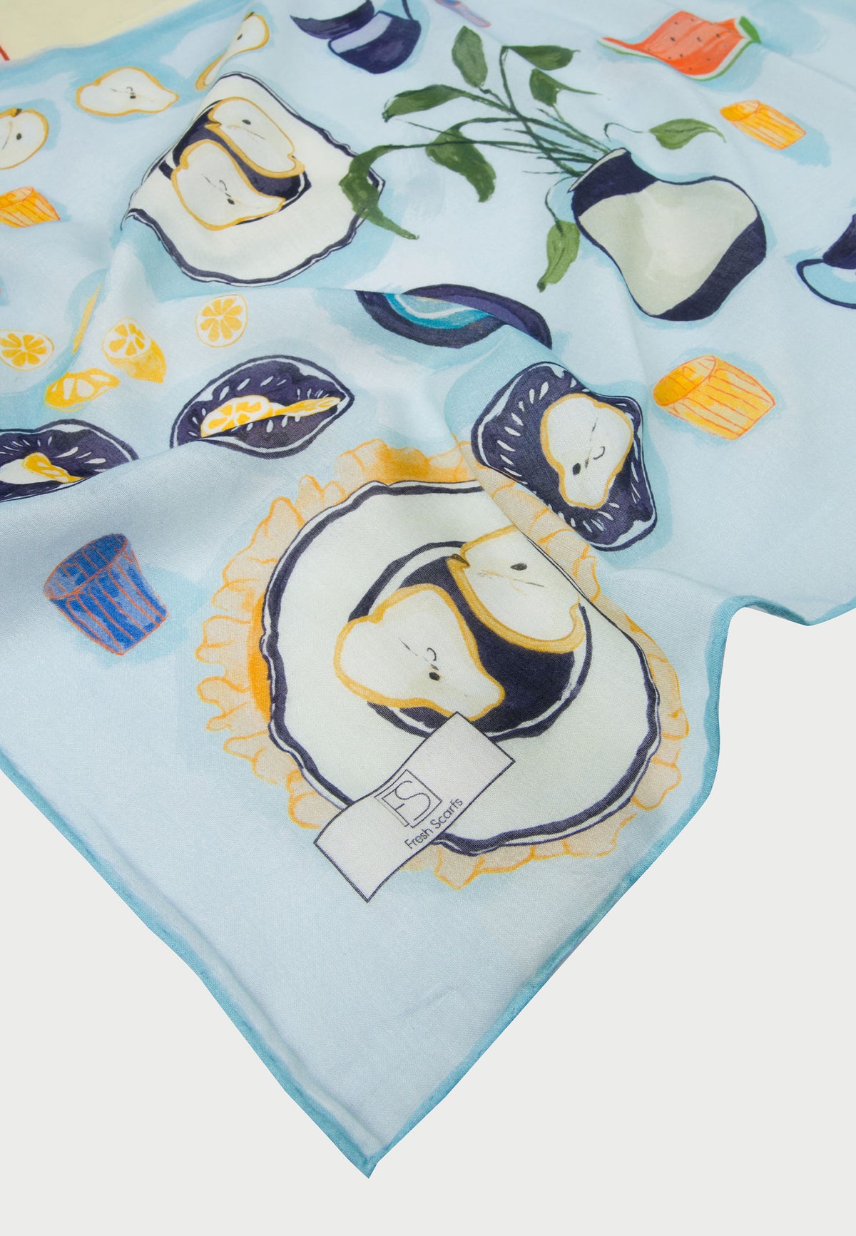 Pastel Mavi Mila Desen Pamuk Vual Eşarp