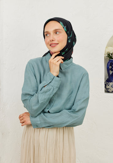 Siyah Bridget Desen Pamuk Vual Eşarp
