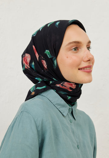 Siyah Bridget Desen Pamuk Vual Eşarp