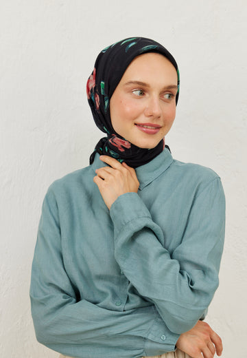 Siyah Bridget Desen Pamuk Vual Eşarp